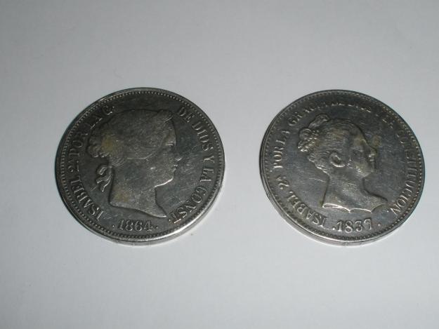 monedas isabel ii 20 reales de 1837 y 1864