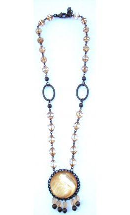 Collar largo piedra natural gris.