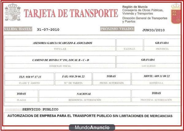 TARJETAS DE TRANSPORTE DE  SERVICIO PUBLICO PESADO DEL AÑO 77  Y 99 PARA AUTONOMO.