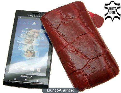 Suncase - Funda de cuero especial para Sony Ericsson Xperia X10 con cierre, color rojo con relieve