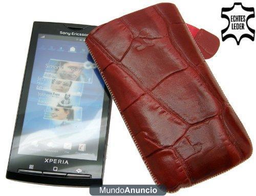 Suncase - Funda de cuero especial para Sony Ericsson Xperia X10 con cierre, color rojo con relieve