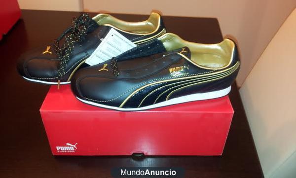 Rebajo Playeros PUMA ORIGINALES, black/metallic gold, número 41, a estrenar