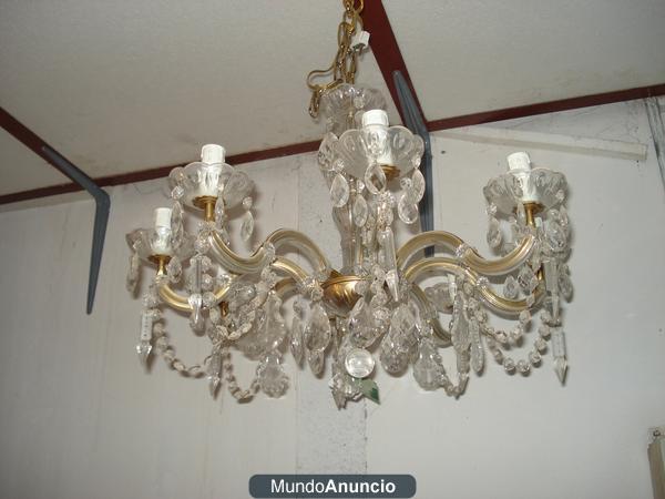 lampara y 2 apliques de bronce y cristal de strass