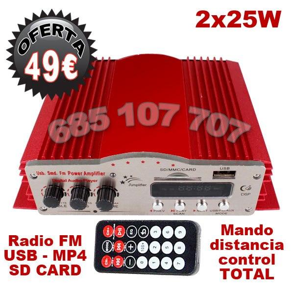 Amplificador coche moto 2 canales 2 x 25 vatios radio FM - MP3