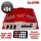 Amplificador coche moto 2 canales 2 x 25 vatios radio FM - MP3 - mejor precio | unprecio.es
