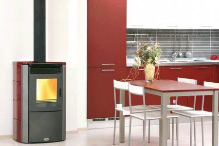 Estufa de leña con ventiladores acero color rojo OTTAGONO 40NV - 10,8kW