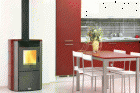 Estufa de leña con ventiladores acero color rojo OTTAGONO 40NV - 10,8kW - mejor precio | unprecio.es