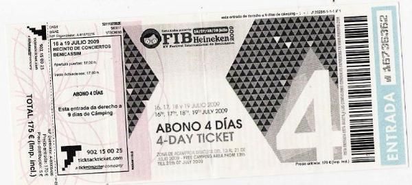 Vendo boli con regalo abono FIB 2009 4 días más acampada