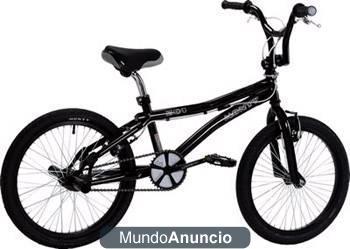 Bicicleta monty azul con tubos en las ruedas de atras