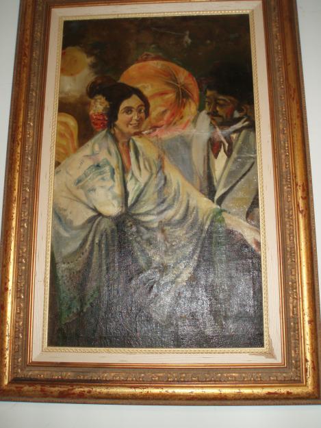 oleo sobre lienzo, Verbena en casino orcelitano, 14 septiembre 1925, rubricado t. beltran