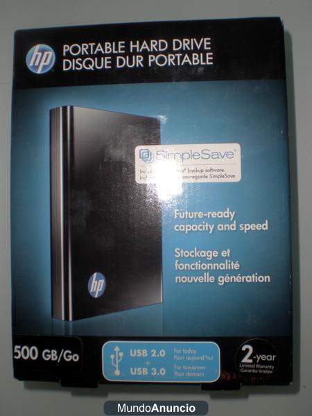 Disco duro portátil HP 500 Gb. Nuevo