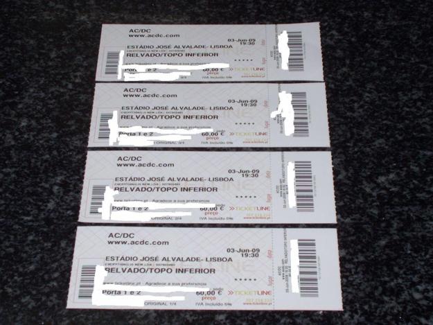 VENDO 4 ENTRADAS/TICKETS CONCIERTO ACDC ALVALADE XXI LISBOA PORTUGAL