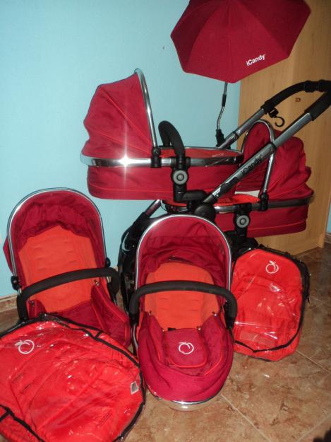 Vendo carro gemelar ICandy Peach seminuevo en color rojo por 750€.