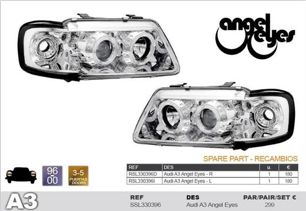 FAROS ANGEL EYES AUDI A3 AÑO 1996 AL 2000 CROMADOS