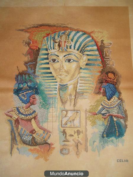 Vendo cuadros punto cruz TUTANKAMON Y NEFERTITI