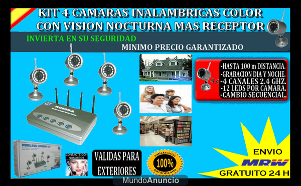 KIT 4 CAMARAS VIGILANCIA + RECEPTOR VISION NOCTURNA, PRECIO IMBATIBLE !!!