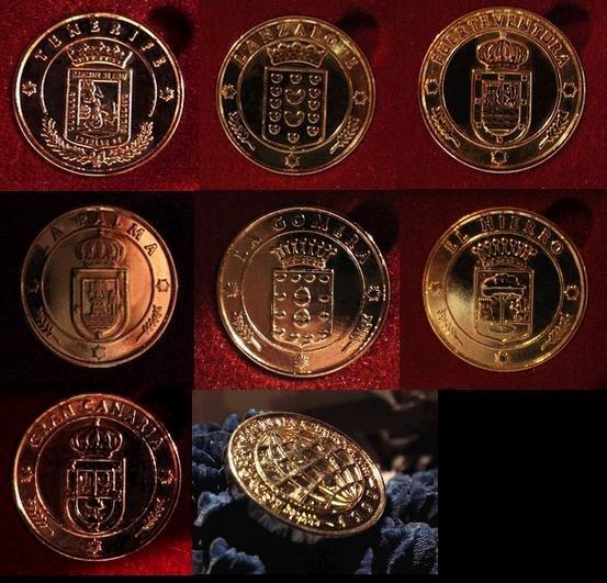 7 monedas heraldicas bañada en oro de 24 kilates