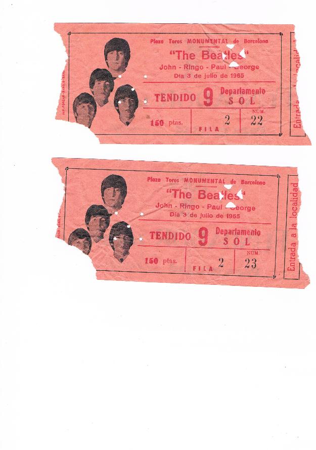2 entradas originales concierto beatles barcelona 1965