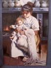 Oleo sobre lienzo (sin marco) Escena de niña y muñeco - mejor precio | unprecio.es