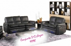 Conjunto sofás de piel con asientos relax. Color Negro - mejor precio | unprecio.es