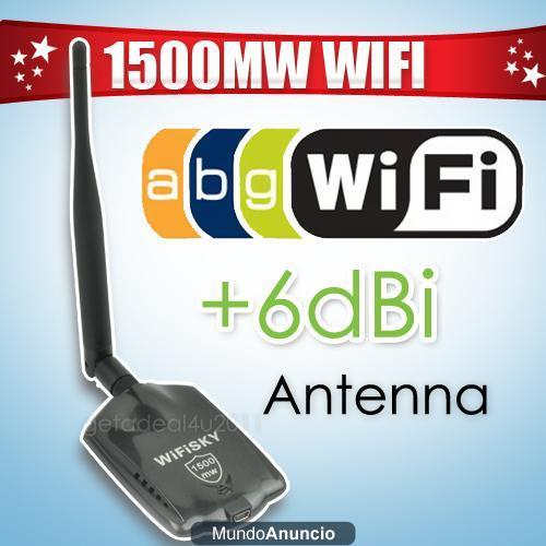 Adàptador USB Wifi Wifisky 1500mw + antena 6DBi