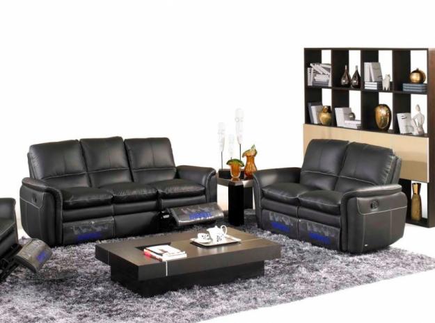 Conjunto sofás 3+2 plazas piel italiana negra asientos relax
