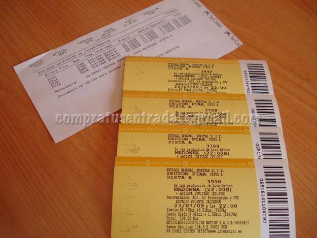 Entradas - PISTA A - MADONNA MADRID 23/Julio/2009 ***Máxima seriedad***