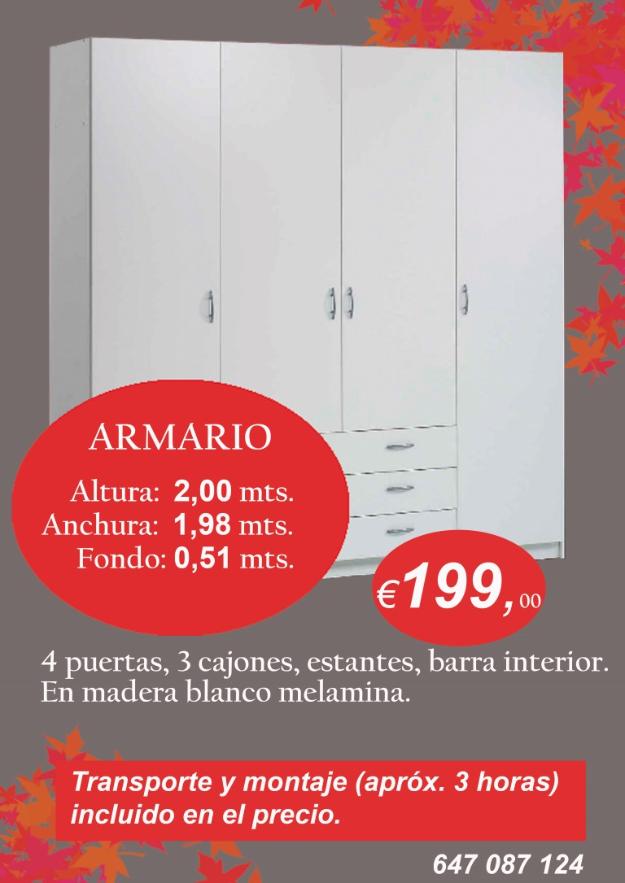 Armario nuevo, transporte y montaje en domicilio incluido en el precio.