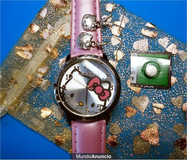 Reloj Hello Kitty + pendientes plata tibetana