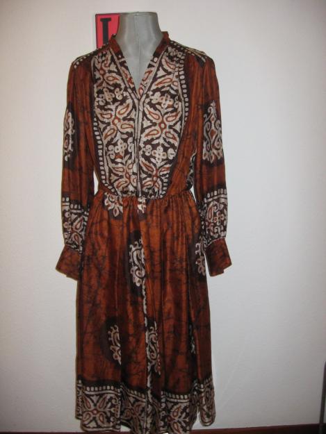 vestido vintage 60s o 70s de seda, estampado tribal, tye die, hecho a mano