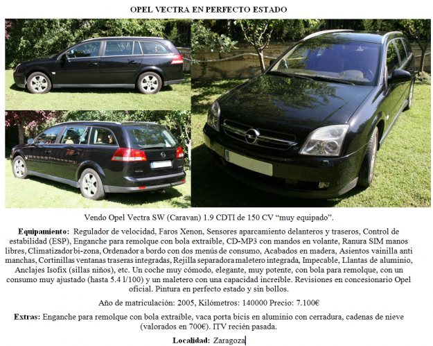 Vendo Opel Vectra SW (Caravan) 1.9 CDTI de 150 CV “muy equipado”