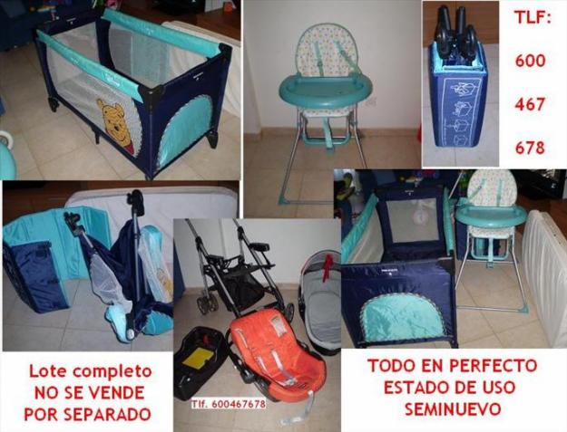 Carricoche, cuna de viaje y colchón, trona, silla bebe niño capazo y maxicosi seminuevo con silleta cochecito paseo marc