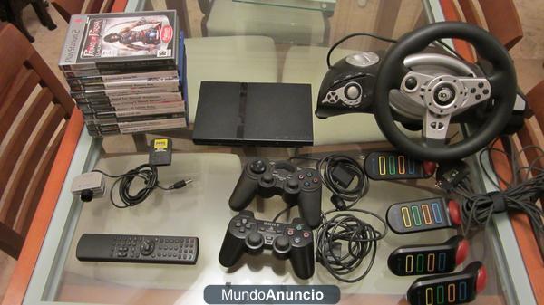 PS2 Slim + mandos, webcam, volante y 23 juegos