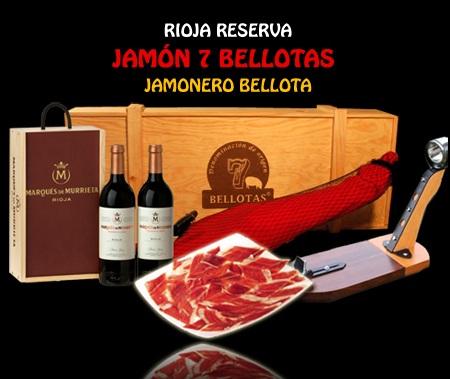 Jamon de bellota 48 meses +Rioja + Jamonero Profesional