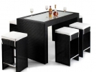 Mesa comedor y 6 taburetes en rattan negro - mejor precio | unprecio.es