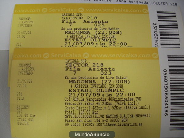 Vendo sobre y regalo dos entradas en grada para concierto de Madonna - Barcelona