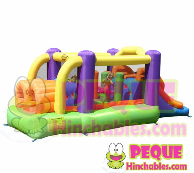 Tobogán hinchable infantil pista de obstáculos 15m2 con turbina incluida