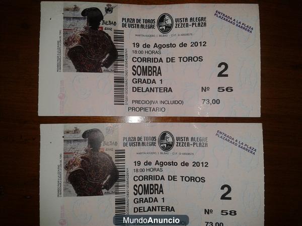 Entradas Corrida de Toros, Bilbao 19/08/2012