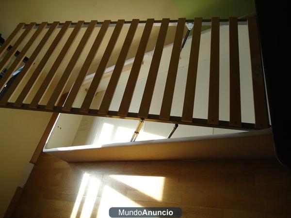 cama con armario interior+somier laminas madera+colchon  20 cm grosor