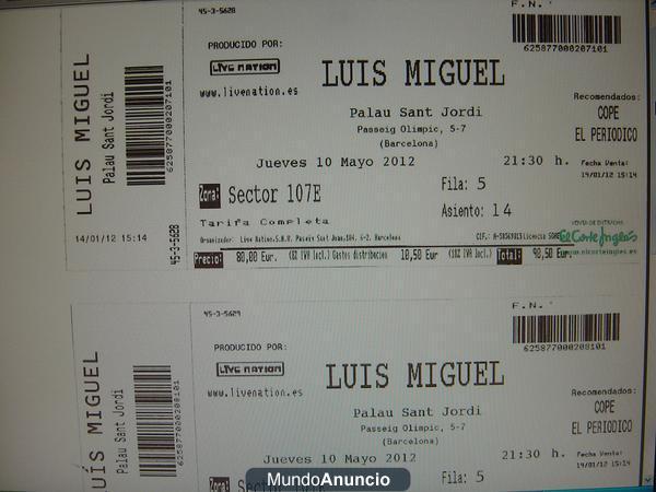 OCASION  2 ENTRADAS LUIS MIGUEL