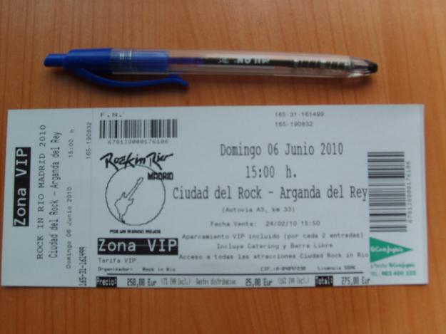 Vendo boli y regalo entrada VIP Rock in Rio Madrid 2010