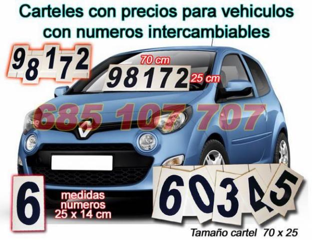 Carteles  rotulos para vehiculos con precios y numeros intercambiables