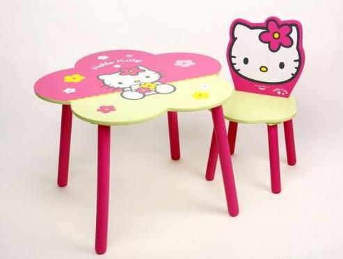 CONJUNTO MESA Y SILLA HELLO KITTY DE MADERA