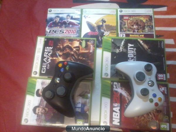 xbox 360, 2 mandos y 8 juegos