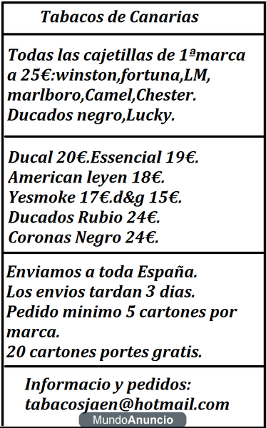 tabaco de canarias muy barato