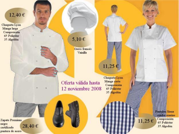 oferta ropa de cocina, chaqueta cocinero cocinera, pantalon cuadros, gorro frances cocina