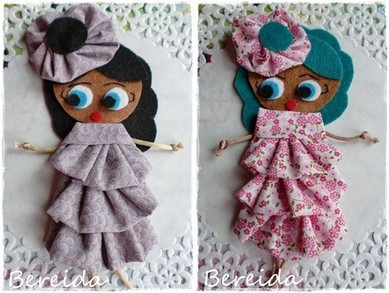 muñecas de fieltro, broches para bodas, comuniones