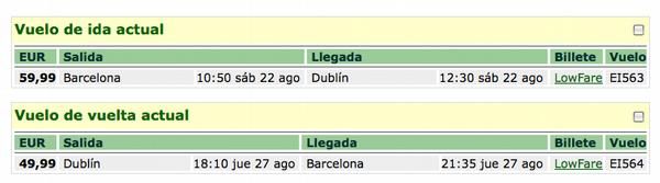 Billetes Barcelona a Dublin 22-27 Agosto