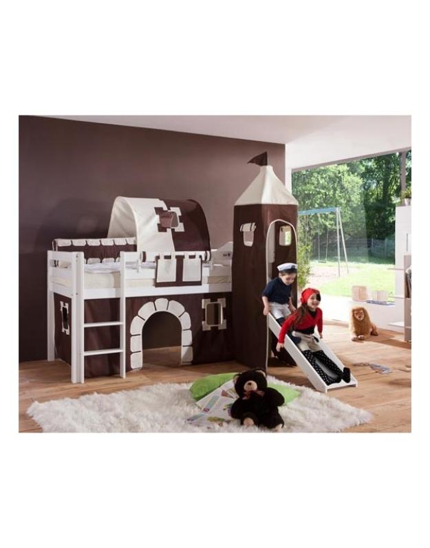 Cama semi alta infantil con tobogán y torre Pegasus en oferta