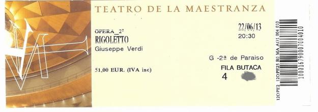 Vendo una entrada opera Rigoletto Teatro Maestranza